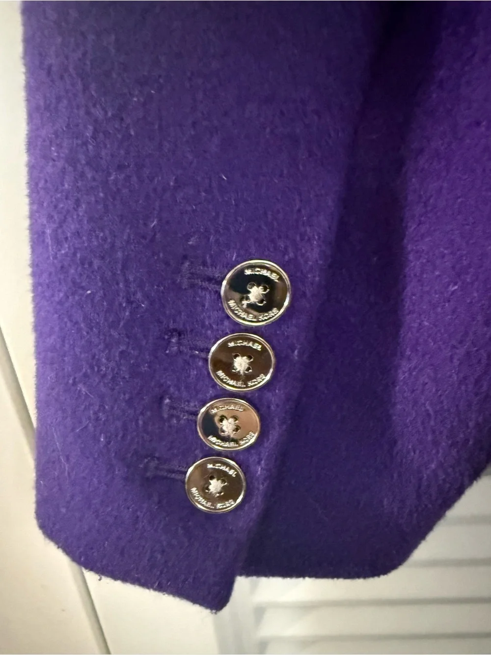 Michael Kors Double-Breasted Purple Coat with Gold Buttons